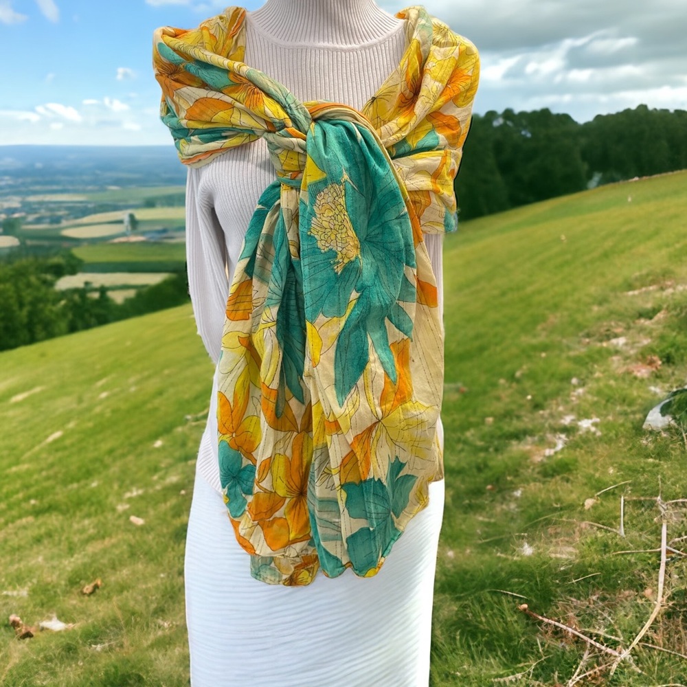 Vibrant Colorful Floral Oversized Cotton Wrap Scarf